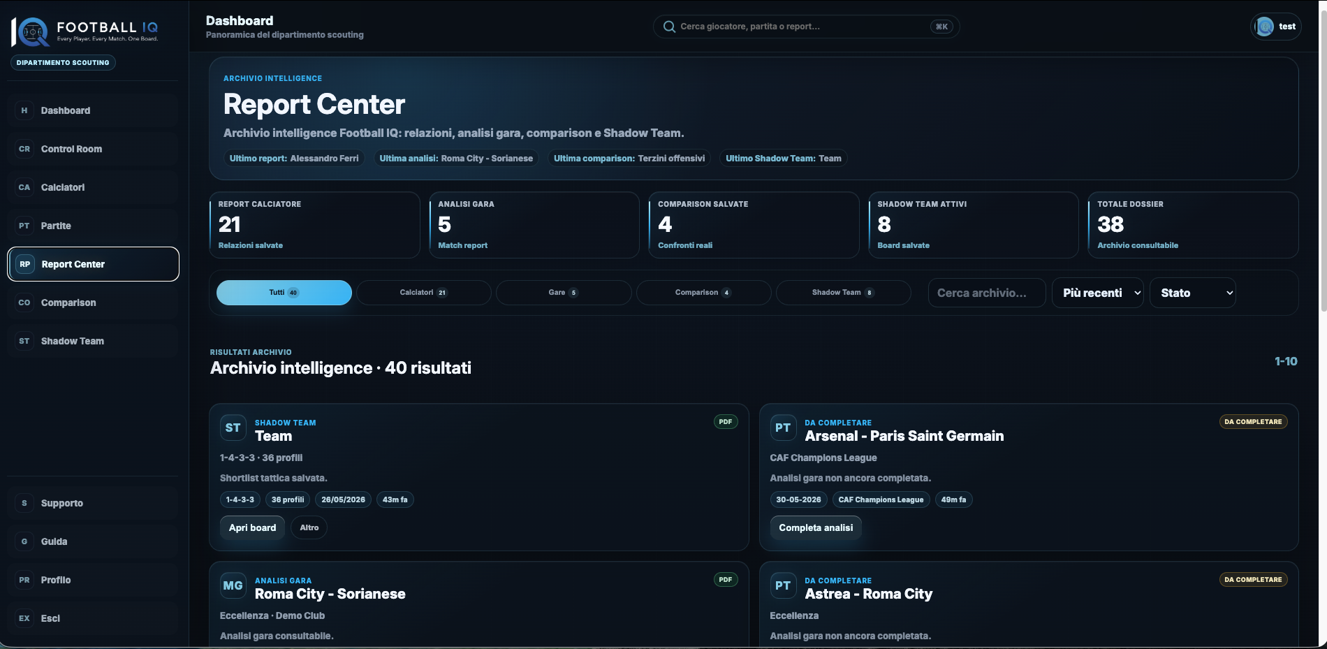 Report Center Football IQ